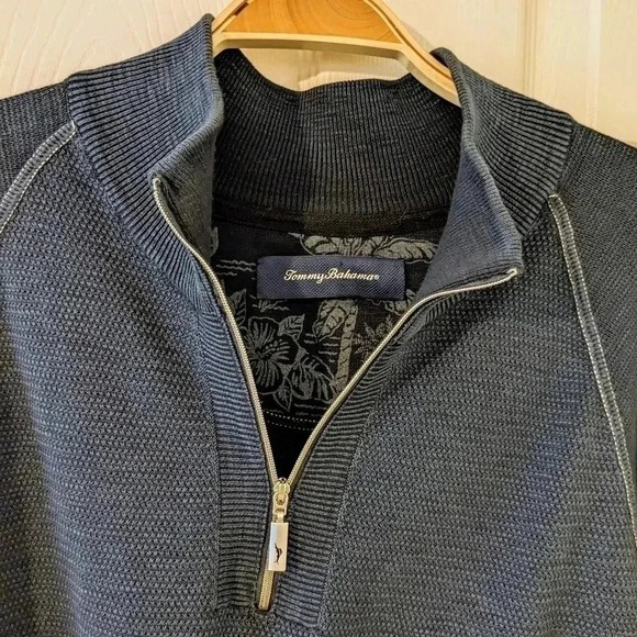 Tommy Bahama Sweater Mens Waffle Knit‎ Blue 1/4 Zip Pullover Cotton Large Beachy - Picture 4 of 6